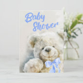 Baby Shower Cute Bear Blue Ribbon  Kaart (Staand voorkant)