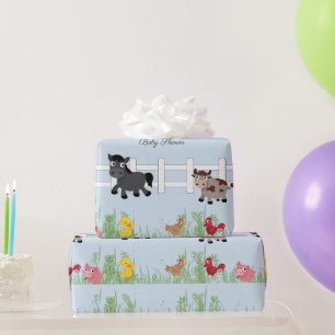 Baby shower Cute Boerderij, BlueCustom Cadeaupapier
