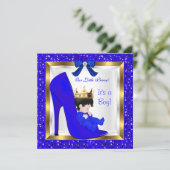 Baby shower Cute Boy Prince Royal Blue Crown Kaart (Staand voorkant)