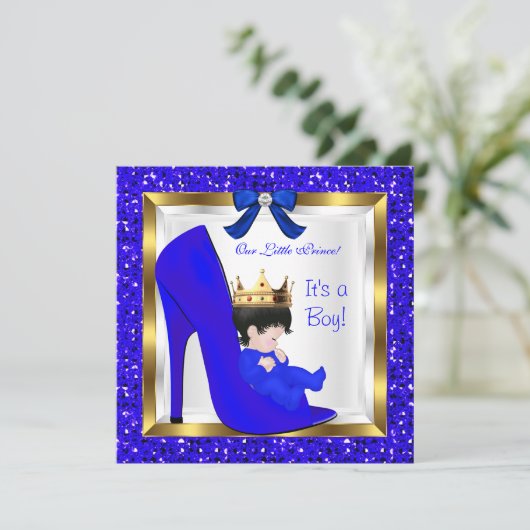 Baby shower Cute Boy Prince Royal Blue Crown Kaart (Staand voorkant)