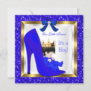 Baby shower Cute Boy Prince Royal Blue Crown Kaart