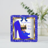 Baby shower Cute Boy Prince Royal Blue Shoe 2 Kaart (Staand voorkant)