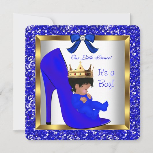 Baby shower Cute Boy Prince Royal Blue Shoe 2 Kaart (Voorkant)