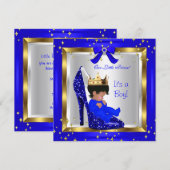Baby shower Cute Boy Prince Royal Blue Shoe 4 Kaart (Voorkant / Achterkant)