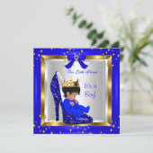 Baby shower Cute Boy Prince Royal Blue Shoe 4 Kaart (Staand voorkant)