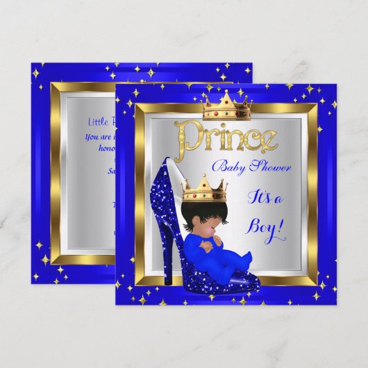 Baby shower Cute Boy Prince Royal Blue Shoe C2 Kaart (Voorkant / Achterkant)