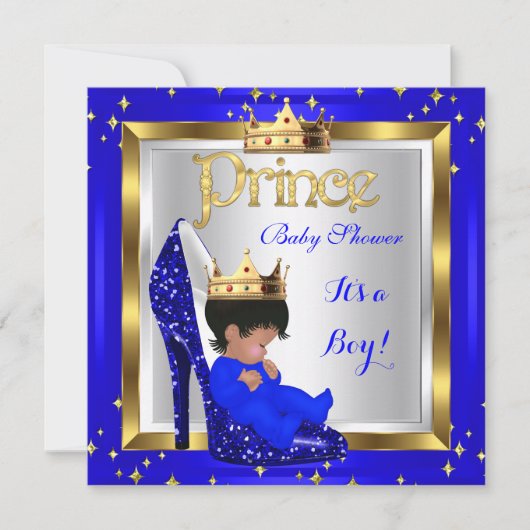 Baby shower Cute Boy Prince Royal Blue Shoe C2 Kaart (Voorkant)