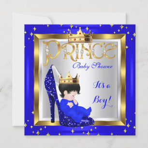 Baby shower Cute Boy Prince Royal Blue Shoe D1 Kaart