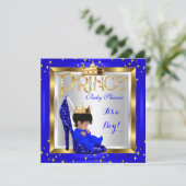 Baby shower Cute Boy Prince Royal Blue Shoe D2 Kaart (Staand voorkant)