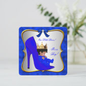 Baby shower Cute Boy Prince Royal Blue Shoe Kaart (Staand voorkant)