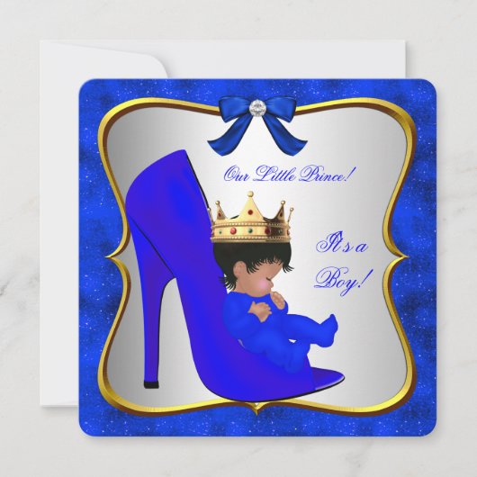 Baby shower Cute Boy Prince Royal Blue Shoe Kaart (Voorkant)