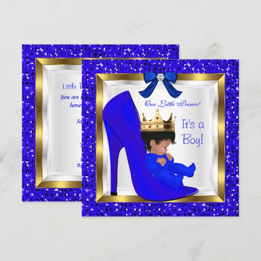 Baby shower Cute Boy Prince Royal Blue Shoe Kaart (Voorkant / Achterkant)