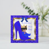 Baby shower Cute Boy Prince Royal Blue Shoe Kaart (Staand voorkant)