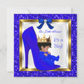 Baby shower Cute Boy Prince Royal Blue Shoe Kaart (Voorkant)
