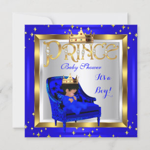 Baby shower Cute Boy Prince Royal Blue Stoel A2 Kaart