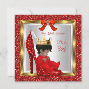 Baby shower Cute Boy Prince Royal Red Shoe 2 Kaart
