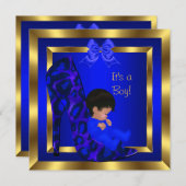 Baby shower Cute Boy Royal Blue Shoe Leopard Kaart (Voorkant / Achterkant)