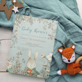  Baby shower Cute Bunny Wild Flowers Boy Kaart