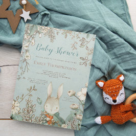  Baby shower Cute Bunny Wild Flowers Boy Kaart