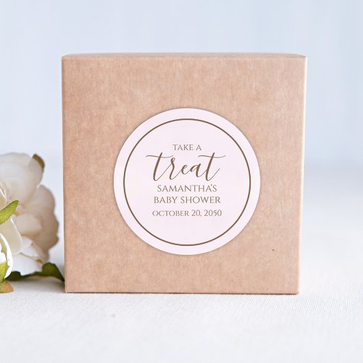 Baby shower Cute Calligraphy Script Pink Treat Ronde Sticker