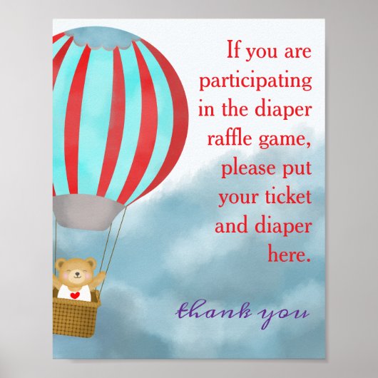 Baby Shower Cute Cub Diaper Raffle Sign Poster (Voorkant)