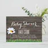 Baby shower Cute Daisy & Ladybugs Elegant Wood Kaart (Staand voorkant)