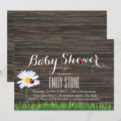 Baby shower Cute Daisy & Ladybugs Elegant Wood Kaart (Voorkant / Achterkant)