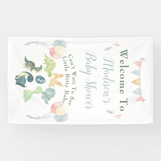 Baby shower Cute Dinosaur Ma Name Blue Spandoek (Horizontaal)