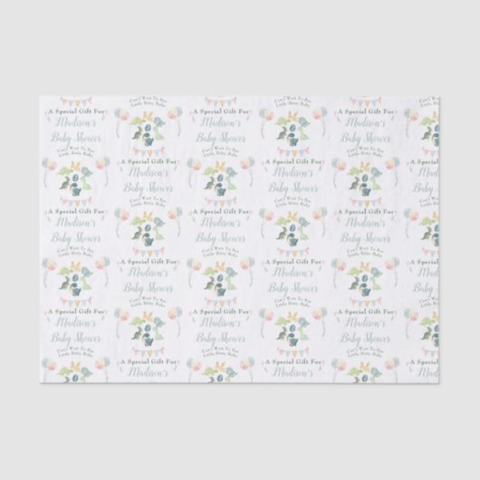 Baby shower Cute Dinosaur Ma Name Blue Tissuepapier (Voorkant)