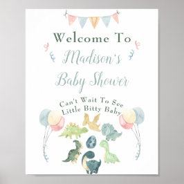 Baby shower Cute Dinosaur Mam Name Blue Welkom Poster