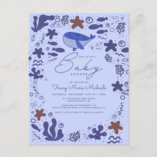 BABY SHOWER | Cute Doodle Whale Briefkaart (Voorkant)