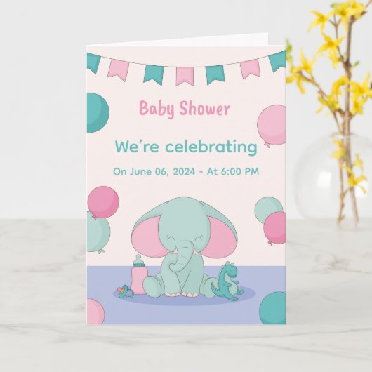 Baby Shower Cute Elephants Invitations Kaart (Gele Bloem)