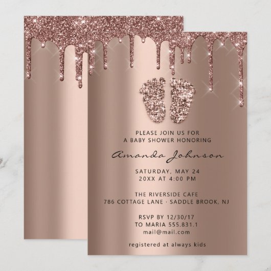 Baby shower Cute Feet Roos Gold Drivers Boy Girl Kaart (Voorkant / Achterkant)