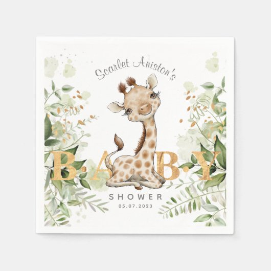 Baby shower Cute Giraffe Greenery Servet (Voorkant)