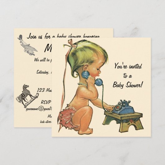  Baby shower, Cute Girl die telefonisch spreekt Kaart (Voorkant / Achterkant)