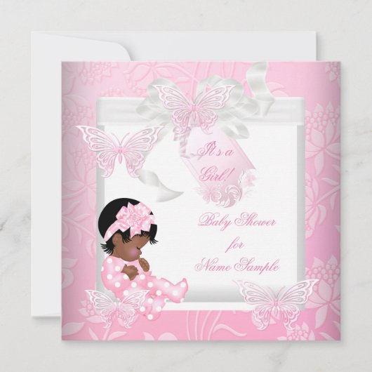  Baby shower Cute Girl Pink Butterfly AA Kaart (Voorkant)