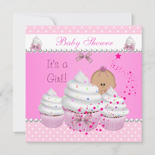 Baby shower Cute Girl Pink Cupcake Sprinkle Kaart (Voorkant)