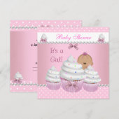 Baby shower Cute Girl Pink Cupcake Sprinkle Kaart (Voorkant / Achterkant)