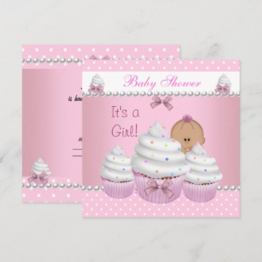 Baby shower Cute Girl Pink Cupcake Sprinkle Kaart (Voorkant / Achterkant)
