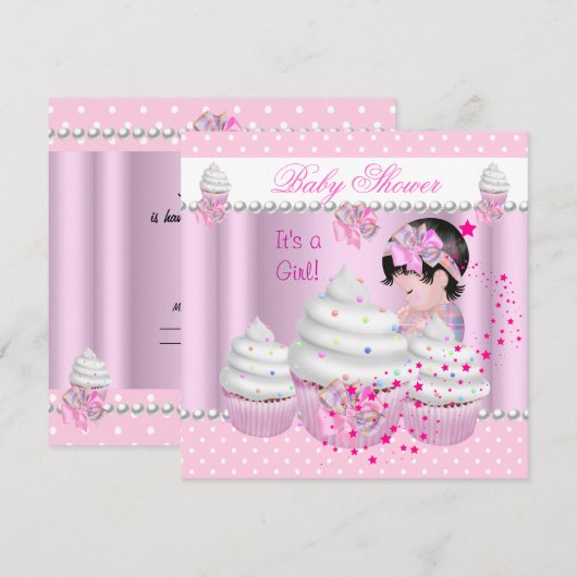 Baby shower Cute Girl Pink Cupcake Sprinkle Kaart (Voorkant / Achterkant)