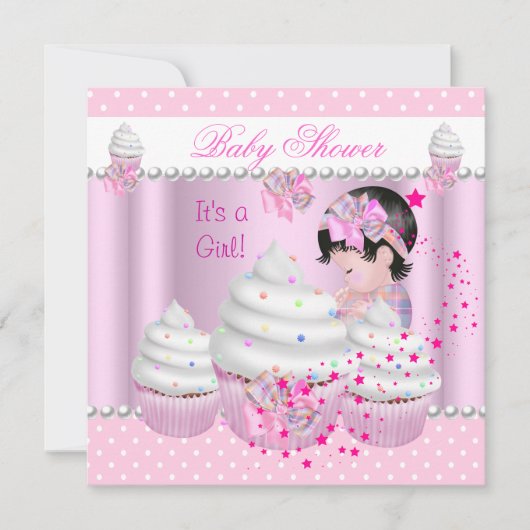 Baby shower Cute Girl Pink Cupcake Sprinkle Kaart (Voorkant)