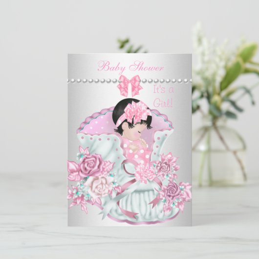   Baby shower Cute Girl Pink Kaart (Staand voorkant)