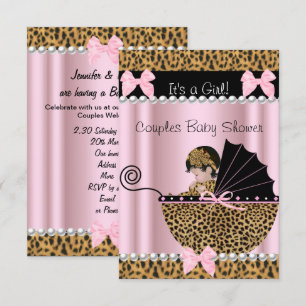 Baby shower Cute Girl Pink Leopard Kaart