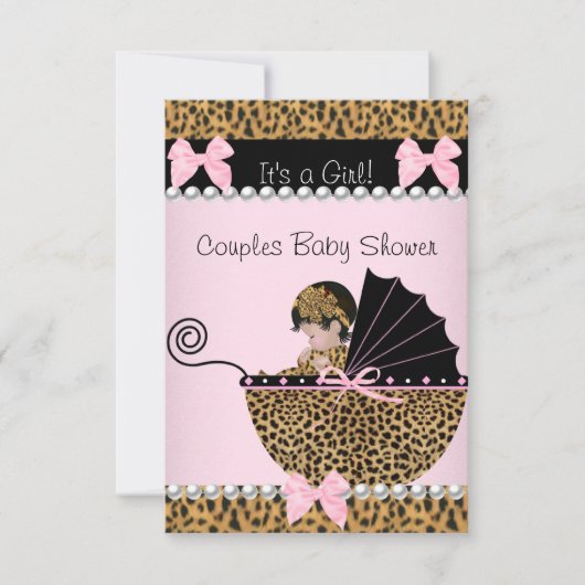 Baby shower Cute Girl Pink Leopard Kaart (Voorkant)