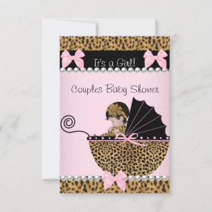 Baby shower Cute Girl Pink Leopard Kaart