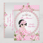Baby shower Cute Girl Pink Roos 2A Kaart (Voorkant / Achterkant)