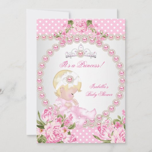  Baby shower Cute Girl Pink Roos B Kaart (Voorkant)