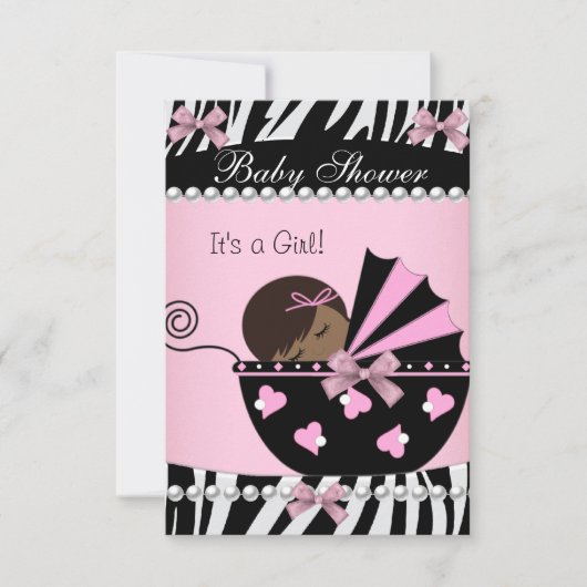 Baby shower Cute Girl Pink Zebra Kaart (Voorkant)