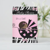 Baby shower Cute Girl Pink Zebra Kaart (Staand voorkant)