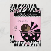 Baby shower Cute Girl Pink Zebra Kaart (Voorkant / Achterkant)